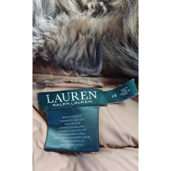 Lauren Ralph Lauren Cayfrutray Truffle Faux Fur Down Puffer Coat Size 1X Cozy - Picture 5 of 8